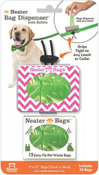 Neater Pet Brands Neater Bags Dog Waste Bag, No Rolls - Dog Poop Bags Dispense One at a Time, Doggie Poop Bag with Easy-Tie Handles, Dispenser Attaches to Any Leash (210 Count, Pink Chevron)