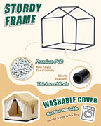 Indoor Dog House, Breeze Pet Tent with Sturdy Frame & Window, Dog Cave Bed with Washable Cover for Small-Medium Dogs (18-40 lb), 25", Cream