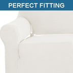H.VERSAILTEX Stretch Couch Cover Loveseat Covers for 2 Cushion Couch Sofa Slipcover for Love Seat 1 Piece with Elastic Bottom, Checked Jacquard Fabric(Loveseat 58"-70" Wide, Porcelain White)