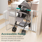 Cumbor 30-46" Baby Gate for Stairs, Auto Close Dog Gate Indoor Gray | Easy Install Pressure Mounted Pet Gates for Doorways & Hallways, Dual Lock Easy Walk Thru Safety Gate Indoor for Kids and Pet