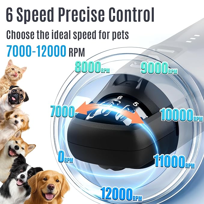 Casfuy New 6-Speed Dog Nail Grinder - 50% More Power Dog Nail Trimmers with 2 LED Lights Quiet 7h Running Time Electric Pet Nail Grinder File Toenail Grinder for Large Medium Small Dogs & Cats (DB)