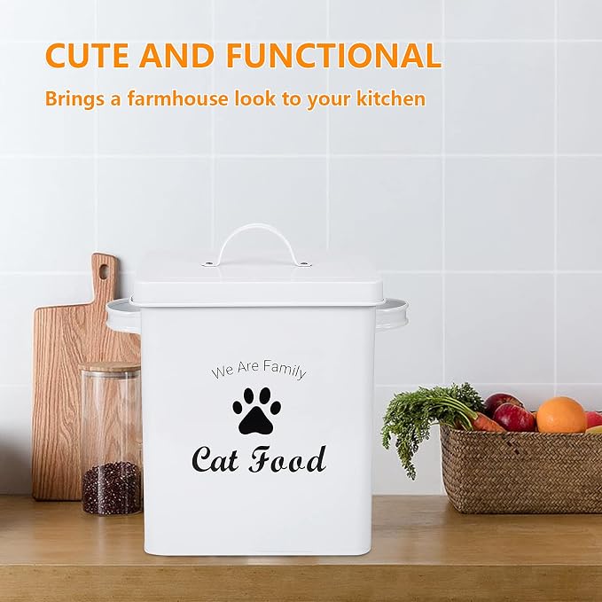 Pet Treat and Food Storage Tin with Lid - 5lbs Capacity - Serving Scoop Included … -CAT