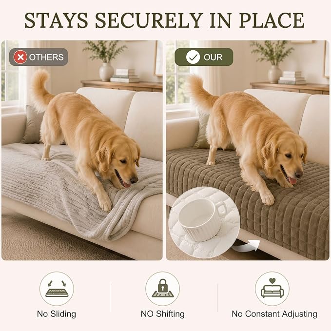 Smiry Velvet Couch Cover for Dogs, Non Slip Soft Sofa Protector for Pets | Washable Sofa Cover for Cats, Furniture Protector Against Pet Hair, Scratches, Fits Sectional Sofa(Mocha Brown, 27.6"x27.6")