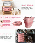 30-35Lbs Airtight Dog Food Storage Container,Collapsible Dog Food Container | Large Pet Food Storage Container with Double Airtight Seal & Magnetic Lid,Dog Food Bin with Wheels,2Pcs Containers,Scoop,Pink