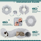 DUMOS Cat Tunnel Bed for Indoor Cats, Cave Donut Play Tunnel, Grey | Soft Plush Peekaboo, Washable Circle Cushion, Multifunctional Playground Under Tree Toys for Kittens, Puppy, Rabbit, Ferret