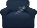 Easy-Going 100% Waterproof Chair Couch Cover, Stretch Jacquard Sofa Cover | Dual Waterproof Sofa Slipcover, Leakproof Furniture Protector for Kids, Pets, Dog and Cat (Chair, Dark Blue)