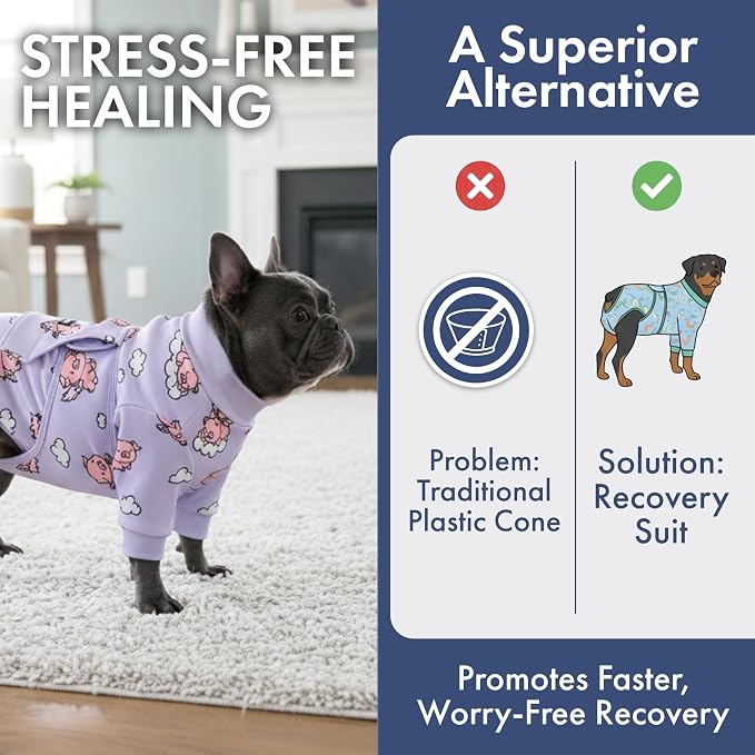 Spark Paws Dog Surgery Recovery Suit – Dog Recovery Suit After Surgery, Anti-Lick Dog Onesie, Abdominal Wound Protector, Soft Cone Alternative for Spay Neuter Male Female Pet Recovery - Pigs Fly - 3XL