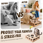 Cat Nail File Enrichment Box Scratch Puzzle Toy with Slot Lock Screws | 11.8in Solid Wood Cat Scratcher with 180-Grit Sandpaper Slot Lock 8 Screws Bell Balls Feather Teaser Indoor Claw Care Toy
