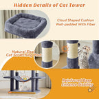 Sweetcrispy 66 Inch Cat Tree Tower for Indoor Cats and Kittens, Dark Grey | Multi Level Cat Climbing Tower with Natural Sisal Scratching Posts, Hammock, Pet Condo