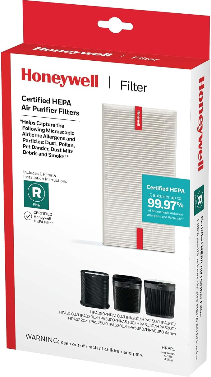 Honeywell HEPA Air Purifier Filter R 1 Pack For HPA 100/200/300, 3000, 5000 | Genuine Honeywell Filter, Airborne Allergen HEPA Air Filter Replacement Targets Wildfire/Smoke, Pollen, Pet Dander and Dust