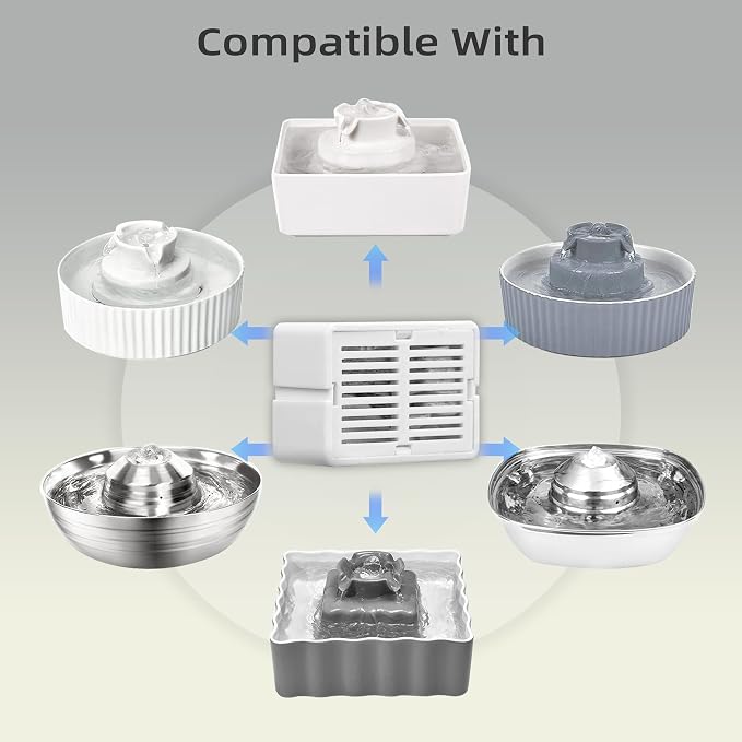 16 Pack Ceramic Cat Fountain Filter Replacement, 4 Sponges | Compatible With 2.1L/71oz Triple Cupcake Cat Fountain, Higher Activated Carbon Content, Multi-Layer Filtration