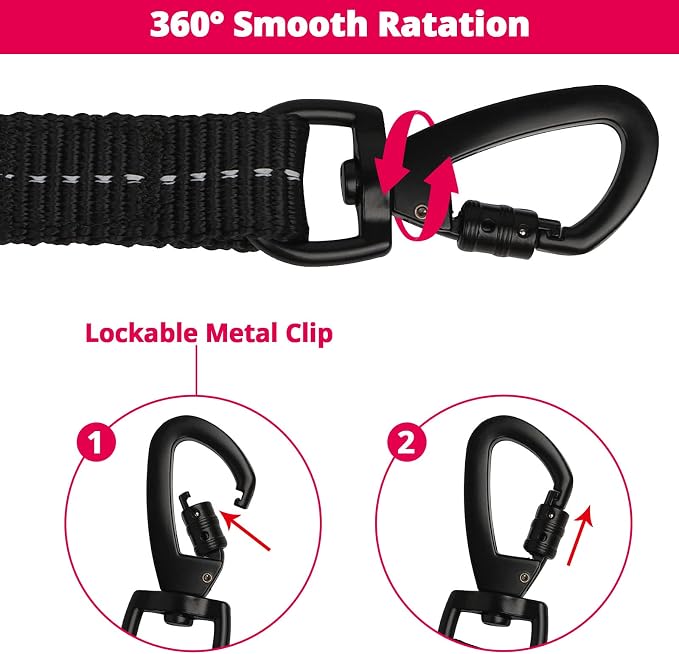 Long Dog Leash 50 FT: Heavy Duty Rope Leashes for Dogs Training with Swivel Lockable Hook Reflective Threads Bungee and Padded Handle - Dog Lead for Large Small Medium Dogs Outside Walking Hiking Pink