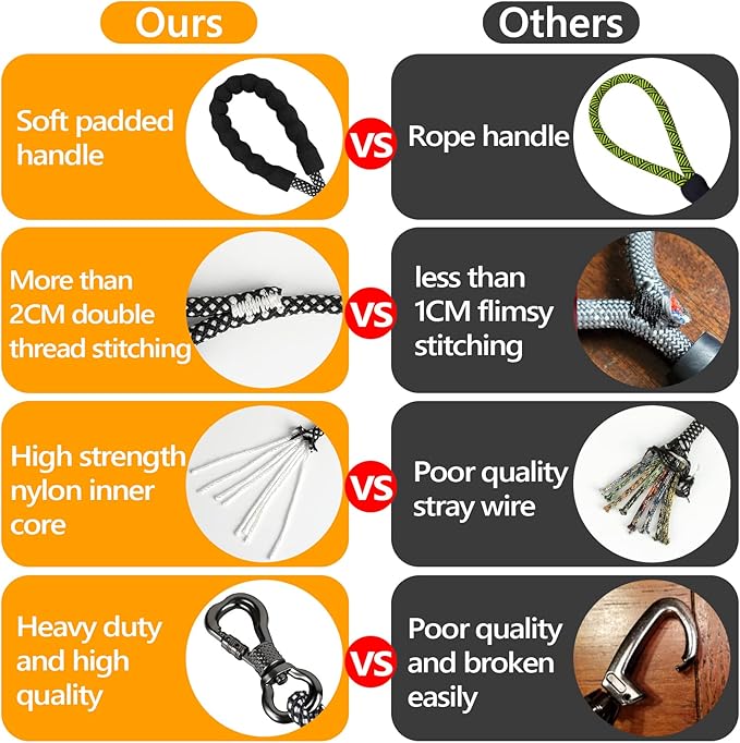 NTR Long Dog Leash, 20FT Check Cord with Swivel Lockable Hook and Comfortable Padded Handle for Reflective Dog Leash for Small Medium and Large Dogs Walking Training Hiking Camping Playing Grey