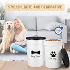 DoubleFill Extra Large 30 lb Metal Dog Food Storage Containers, White | Airtight Dog Treat Snack Jars with Lids and Spoon, Farmhouse Style Big Pet Cookie Storage Bin for Kitchen Counter, Set of 2
