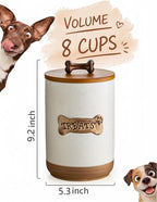 Miamolo Airtight Dog Treat Container, Dog Treat Jar with Lid for Countertop | Ceramic, Cast-iron Handle | Dog Food Storage, Training Pet Treats Canister Farmhouse Gift for Dog Lovers, Bone Glinting White