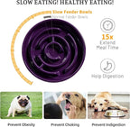 Ceramic Slow Feeder Dog Bowl,1.5 Cups Pet Slow Feeder for Small and Medium Breed,Puzzle Dog Food Dish,Anti-Gulping,Stop Bloat,Preventing Choking(Purple)