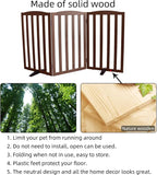 ZJSF Foldable Freestanding Indoor Dog Gate for House Wood Long Pet Gates Dog Fence for Stairs Puppy Gates for Hallways, Puppy Gate,Support Feet Included, Brown, 32 "Height-3 Panels