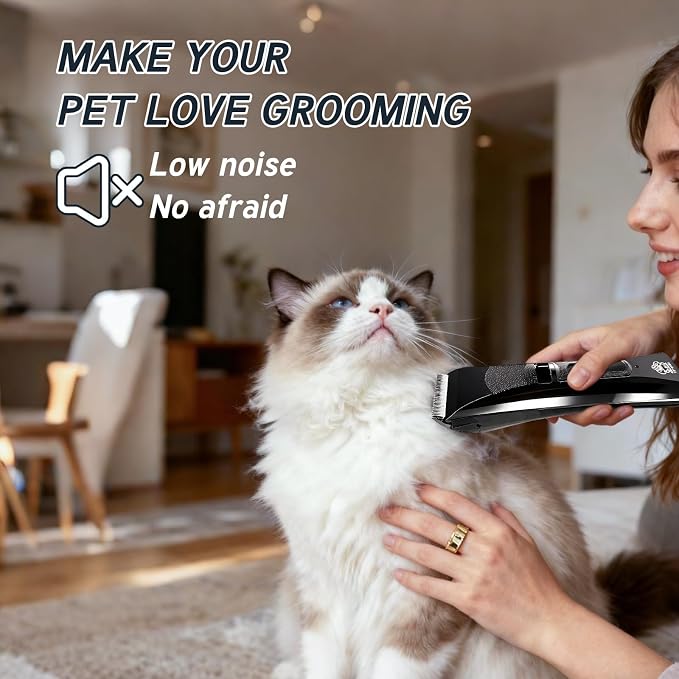 Tife Low Noise Dog Clipper – Cordless Pet Grooming Kit with Rechargeable Battery, Quiet Electric Hair Trimmer for Thick Coats, Adjustable Blade Pet Shaver for Dogs & Cats(Black)