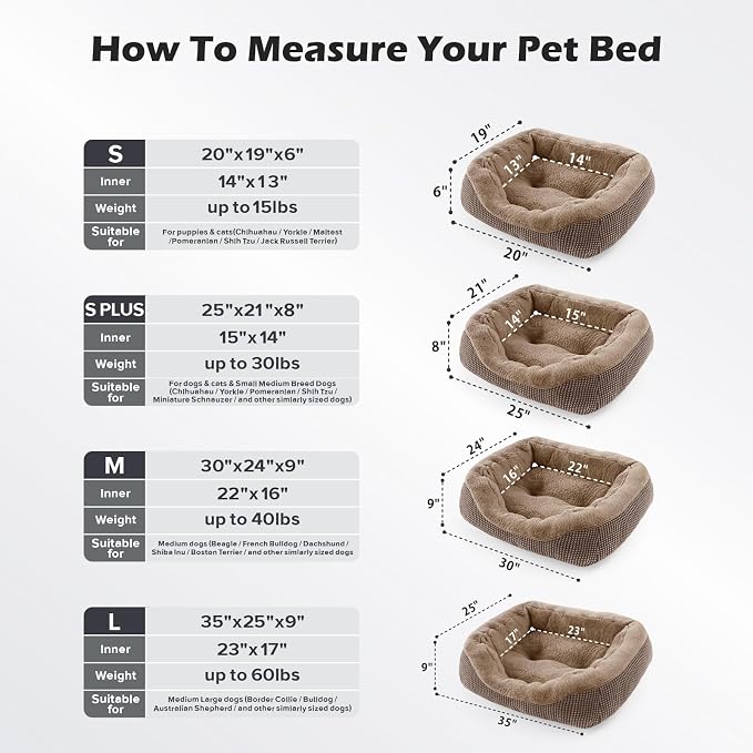 INVENHO Small Dog Bed Washable Orthopedic Calming Warming Durable Pet Bed with Anti-Slip Bottom
