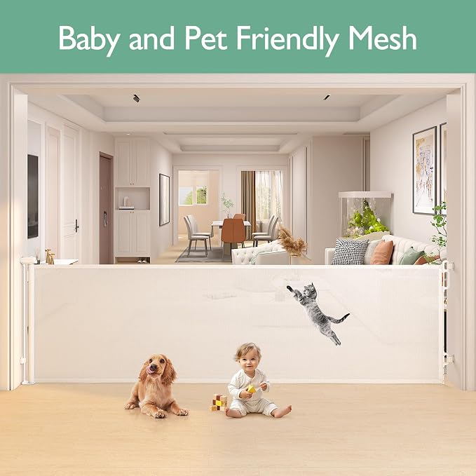 Momcozy Extra Wide Retractable Baby Gate for Large Opening | 41-Inch Tall, Extends to 118-Inch Wide, for Large Openings, Doorways, Hallways, for Dogs and Cats, Indoor/Outdoor Baby Gate