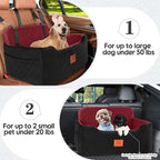 GL GLENSLAVE Dog Car Seat for Medium/Large Dogs, Dog Booster Seat for Pet Under 50lbs or 2 Small Dogs, Detachable and Washable Pet Car Bed, Multi-Functional Pet Booster Seat for Backseat(Black/Red)