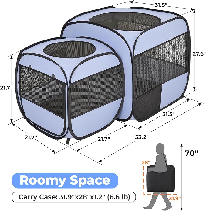 2-in-1 Portable Cat Playpen(End Doors), Pop up Kitten Playpen, Assembly-Free, Pet Tent Crates Kennel Cage Enclosure for Dog Puppy Indoor Outdoor(No Divider, Unified Space)