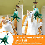 Cat Wand Toys with Silvervine and Bells, 2 Wands and 6 Refills | Includes 2 flexible wire wands and 6 feather and fish refills with silvervine, bells, catnip, and crinkle textures