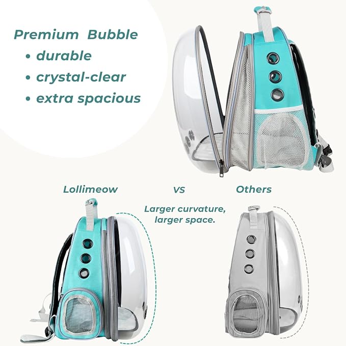 Lollimeow Cat Carrier Backpack, Expandable Bubble Pet Carrier for Cats and Small Dogs, Airline Approved Travel Backpack for Hiking, Walking & Outdoor Adventures - Supports up to 16 lbs