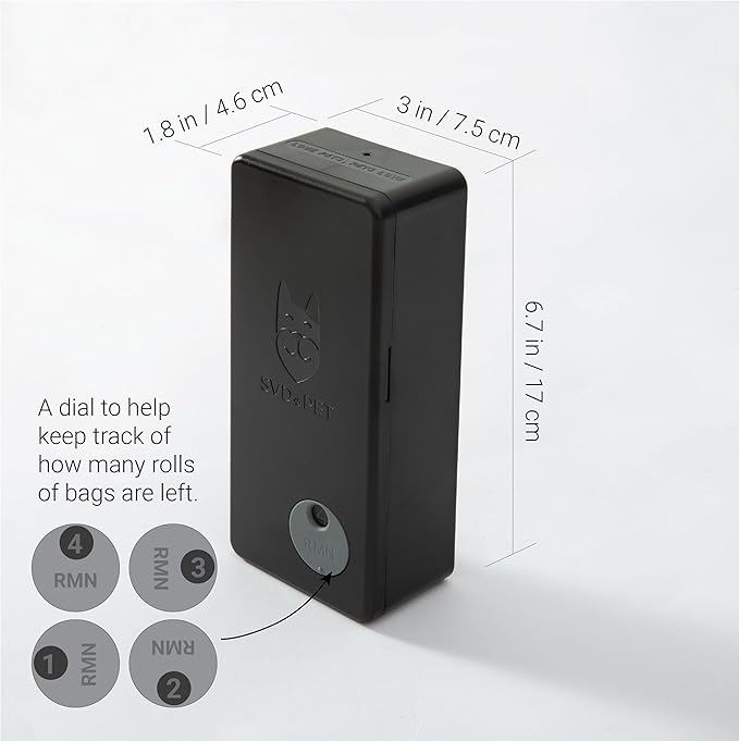 SVD.PET Dog Poop Bag Dispenser with 60 Bags (Black, Dispenser + Bags) | Wall mount or Place on Table, Holds 4 Rolls, Indoor or Outdoor Use