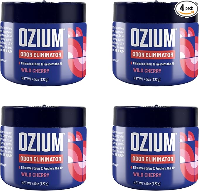 Ozium 4.5 Oz. Odor Eliminating Gel, Air Freshener Alternative | For Smoke, Pets, and Musty Odors, Long Lasting Odor Remover for Cars, Homes, Wild Cherry