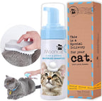 Mooncat Waterless Cat Shampoo + 2-in-1 Cat Bath Brush Set, No Rinse Dry Foam Bath for Short Hair Cats & Kittens, SGS-Tested Lick-Safe, Veterinarian Approved & pH-Balanced, Brush, 5 oz | Waterless shampoo spray, Deodorizes & removes dander, Dual-sided s...