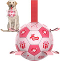 QDAN Dog Birthday Toys, Pink Soccer Ball with Straps, Interactive Tug of War Toy, Puppy Birthday Gifts, Water Toy, Durable Dog Balls for Medium Large (8 Inch)