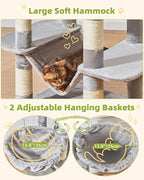 Taoqimiao 76in Cat Tree, Tall Sturdy Cat Tower for Large Indoor Cats MS046W | Easy assembly, Sturdy, Multi Level, Easy Clean, Cozy Condo, Perches, Baskets, Suitable for Kittens and Adult Cats