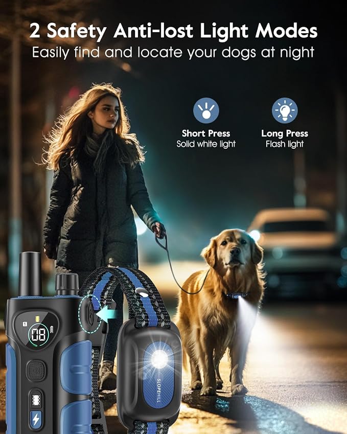 SLOPEHILL Dog Shock Collar,4200FT Dog Training Collar with Remote,Blue | IP68 Waterproof e Collar with Beep,Vibration,Safe Shock,Light,No Shock Mode,Shock Collar for Small Medium Large Dog 8-140lbs