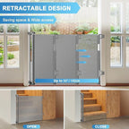 55 Inch Wide Retractable Baby Gate Mesh Dog Gate, Indoor & Outdoor, Gray | Retractable Gate for Stair/Doorway, Space-Saving, Easy One-Hand Operation, Safety Lock, Scratch-Resistant Mesh, Easy Install