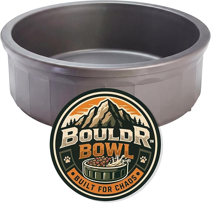 Pet Crock Bowl – Thick Durable Plastic Non-Tip Food & Water Dish for Dogs, Cats & Small Animals – Indoor/Outdoor – Chew Resistant, Easy Clean (Gray, Large 48oz)