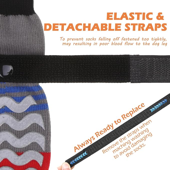 EXPAWLORER Dog Socks to Prevent Licking Paws with Grippers for Hardwood Floors Anti Slip, Cute Double Sides Dog Winter Shoes Booties Boots & Paw Protectors with for Small Medium Large Senior Dogs L