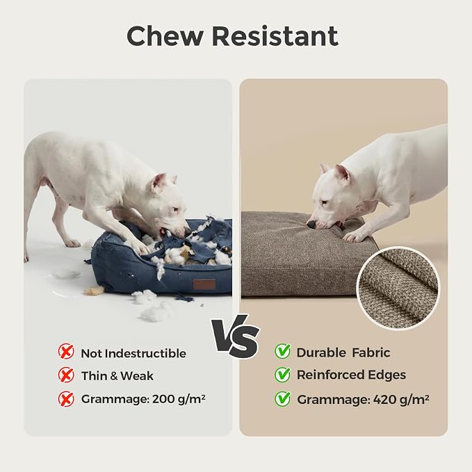 Sytopia 47 Inch Durable Indestructible Dog Beds for XXL Dogs, Chew Proof Waterproof Pet Crate Pad with Machine Washable Removable Cover, Great for Indoor, Outdoor, Crate, Patio Use, Brown