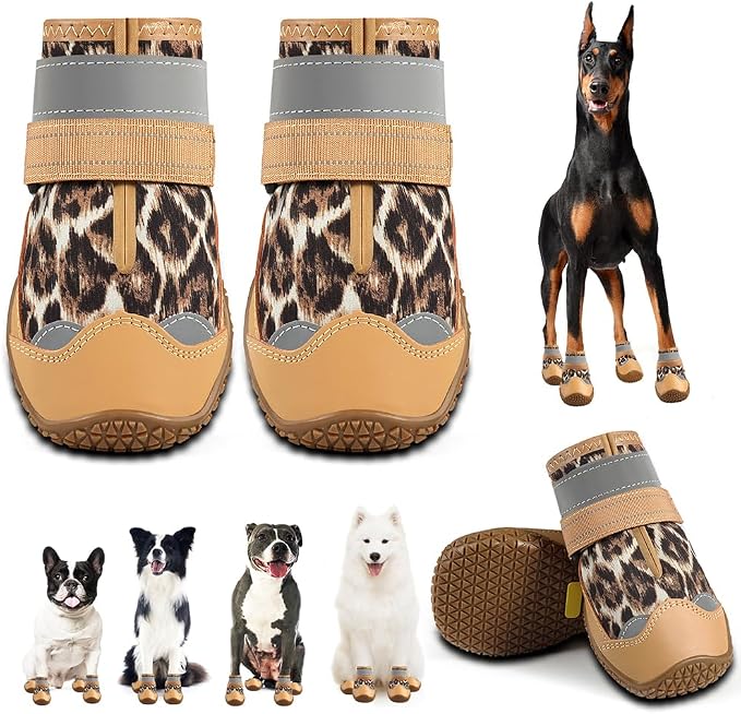 Dog Boots for Large Dogs, Medium Dog Boots & Paw Protectors for Hardwood Floors, Outdoor Dog Booties for Hot Pavement Winter Snow Hiking, Dog Shoes with Reflective Strips