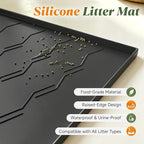 Songrey Silicone Cat Litter Mat 34" x 22", Large Litter Trapping Mat, Black | Waterproof, Urine-Proof Litter Box Mat for Floor, Soft on Kitty Paws, Easy To Clean, Cat Supplies, Pet Feeding Mat