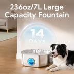 Cat Water Fountain Stainless Steel - 7L/236oz Cat Drinking Fountain | Dog Water Fountain Inside - Automatic Dog Watering Dispenser Bowl - Large Capacity for Multiple Pets (7 Filters)