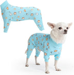 Spark Paws Dog Pajama, Dog Recovery Suit Male, Onesie, Ultra-Soft and 4-Way Stretch, for Small Medium and Large Breeds - Breakfast Blue - S