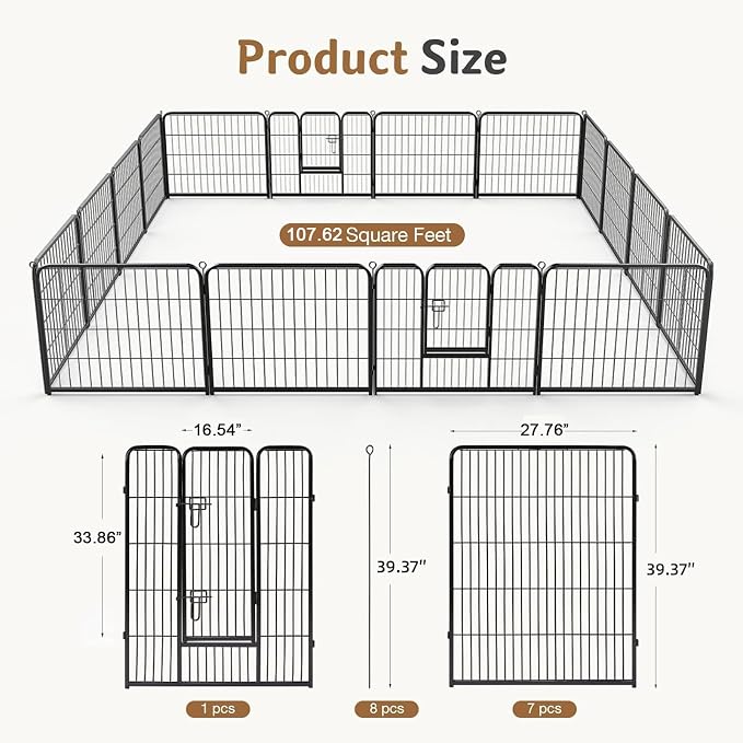 DUMOS Dog Playpen Indoor, Metal 40 Inch 16 Panels Foldable Pet Fence with Door, Outdoor Small Medium Large Dog Puppy Portable Exercise Play Pen for RV Camping, Trips, Play Yard