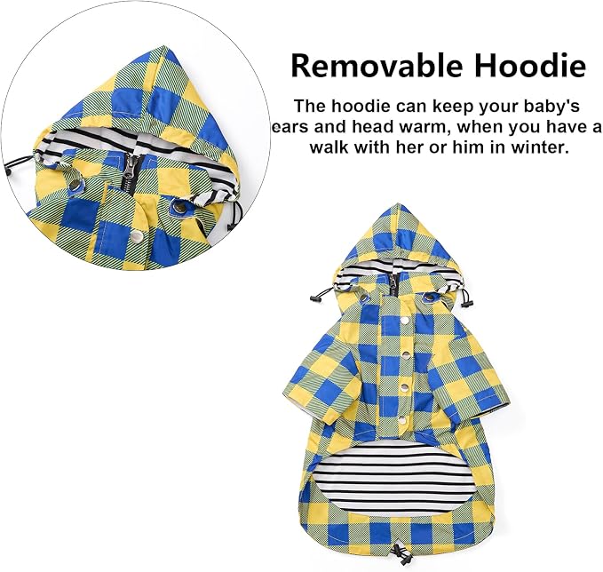 Dog rain Coat Waterproof Raincoat Puppy Jacket with Legs Buttons Zipper Hood Drawstring Fit for Yorkie Terrier Schnauzer Poodle Border Collie Labrador Golden Retriever 8lbs to 80lbs Yellow L