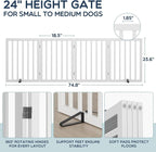 Homykic Bamboo Freestanding Dog Gate, No Assembly Pet Gate Indoor, 24”H x 75”W Extra Wide Foldable Puppy Barrier Fence with Support Feet for the House, Doorways Stairs, 4 Panels, No Drilling