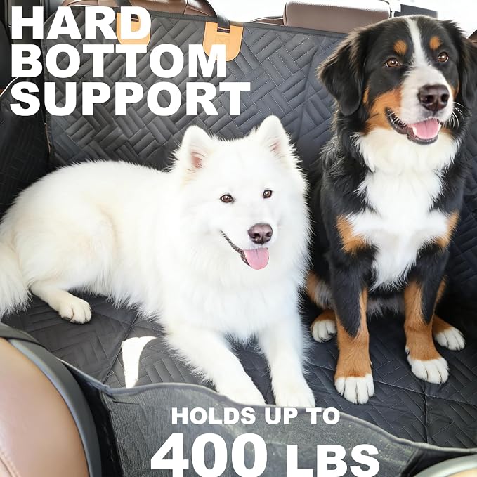 Dog Car Seat Cover, 600D Heavy Duty Waterproof Pet Back Seat Extender with Hard Bottom, Nonslip Scratch Proof Dog Hammock, Machine Washable Car Protector for Cars Trucks SUVs