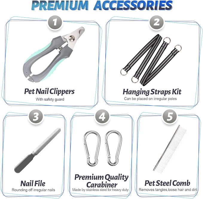 ATESON Pet Dog Grooming Hammock Harness for Nail Trimming (S 30lb), Dog Sling for Cutting Nail, Dog Hanging Holder Hanger for Clipping Nail with Nail Clippers, Nail File, Pet Comb