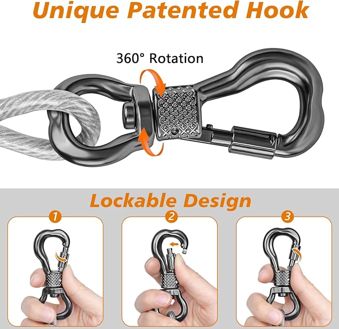 XiaZ Dog Tie Out Cable, Heavy Duty Dog Chains for Outside with Lockable Hook, Pet Runner Cable Leads for Yard, Dogs Line Tether for Small Medium Large Dogs Up to 250 LBS (70FT, Silver)
