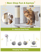 Taoqimiao 76in Cat Tree, Tall Sturdy Cat Tower for Large Indoor Cats MS046W | Easy assembly, Sturdy, Multi Level, Easy Clean, Cozy Condo, Perches, Baskets, Suitable for Kittens and Adult Cats