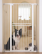 No Pawblems 55" Extra Tall Pet Gate, 29"-40" Wide Tall Dog Gate, White | No Drilling Pressure Mounted, 1.37" Narrow Spacing, Auto Close Tall Cat Gate for Doorway Hallway, One-Hand Operation